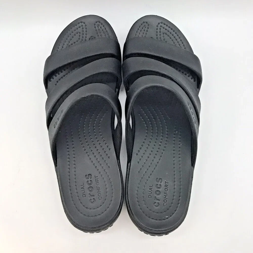 Crocs Monterey Dual Comfort Wedge Sandals Women's 10 Black 206304 Comfort Shoes